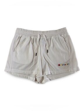 Champion White Athletic Shorts with Mesh Side Panels Size L